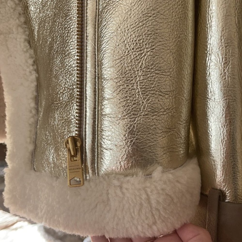 AllSaints Gold Shearling Farley Jacket - Picture 3 of 4